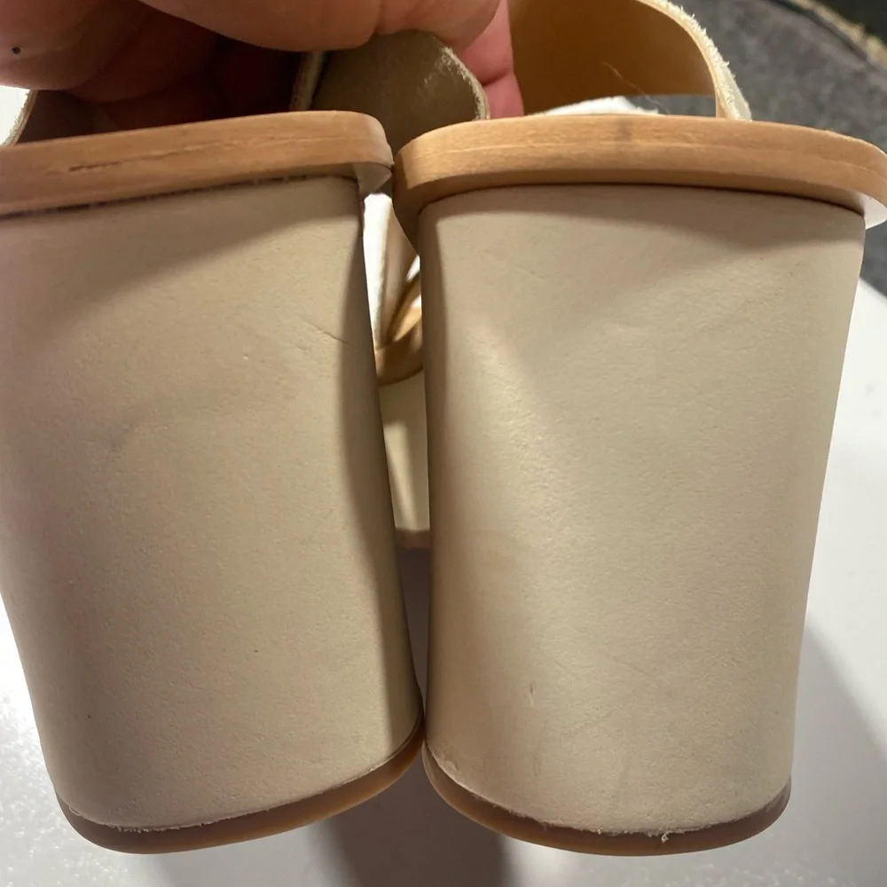 Lucky Brand Mimya Leather Chunky Platform Open Toe‎ Slip On Wedges NWOT Size 9